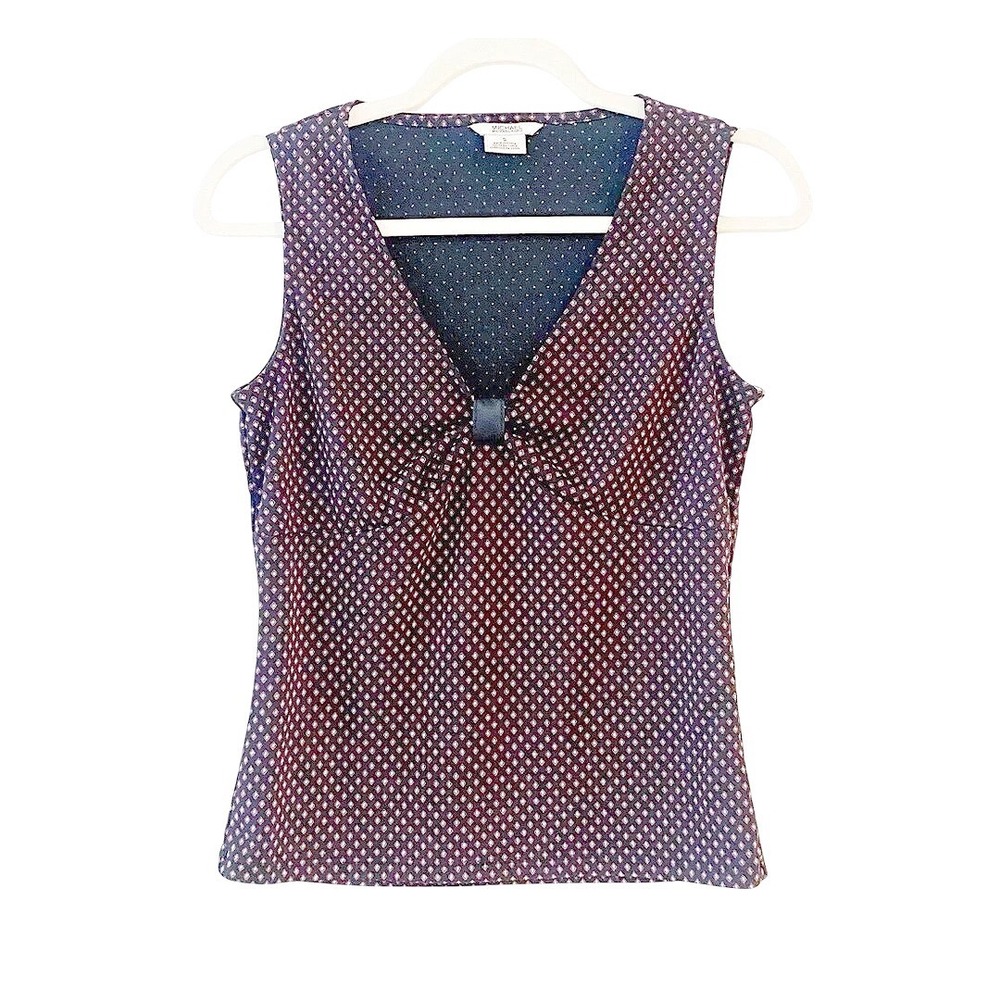 Michael Michael Kors Navy Blue Geometric Diamond Print V-Neck Sleeveless Top S